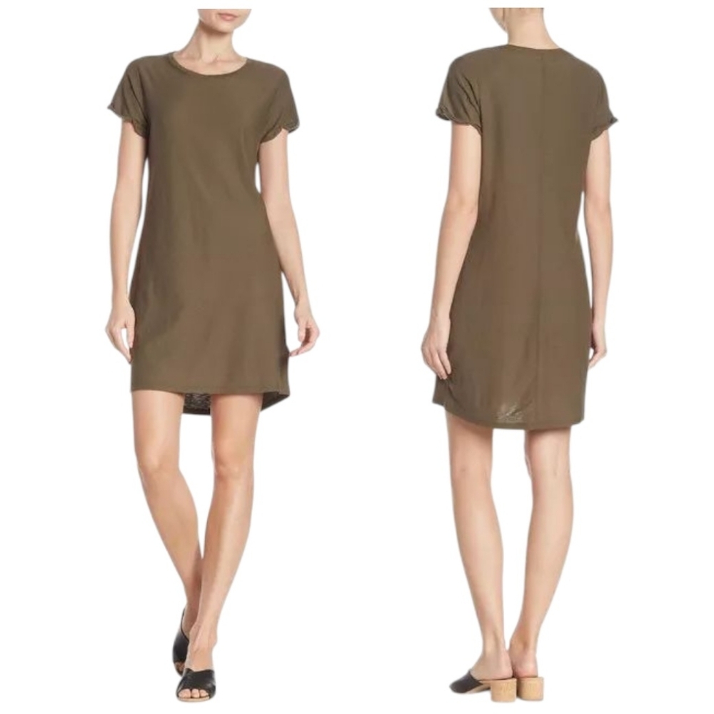 NATION LTD T-shirt Dress A-line Pockets Monochrome Med Khaki Olive Green XS 0 2